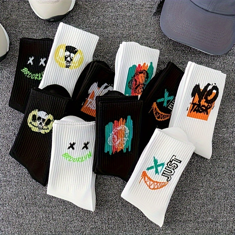 Crew-Socken 3/5/10 Paar Bunte Cartoon-Graffiti-Druck